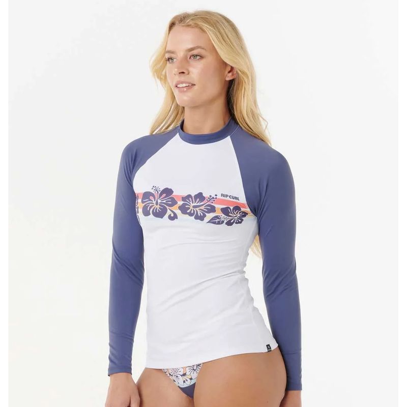 Rip Curl Dame Waikiki Waves Long Sleeve UV Rash Guard - Navy